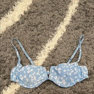 Blue Floral Print Underwire Bikini Top